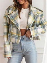Lapel Collar Plaid Cropped Jacket OutfitFlow